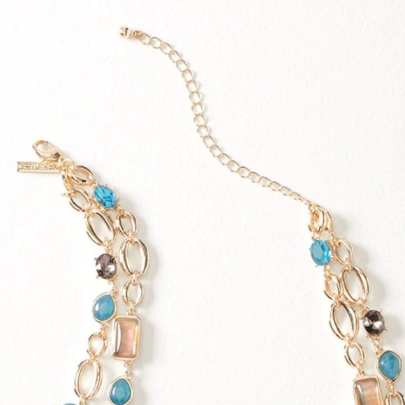 WHBM CONVERTIBLE Goldtone Blue GENUINE Gem Mix Double Row Statement Necklace - Picture 3 of 5